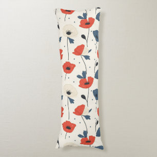 Watercolor Poppies Pattern – Red, Blue & White Body Cushion