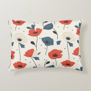 Watercolor Poppies Pattern – Red, Blue & White Decorative Cushion