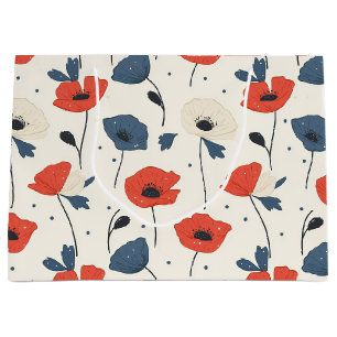 Watercolor Poppies Pattern – Red, Blue & White Large Gift Bag