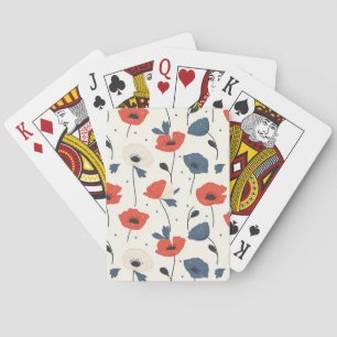 Watercolor Poppies Pattern – Red, Blue & White Playing Cards