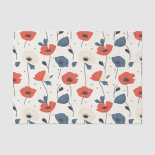 Watercolor Poppies Pattern – Red, Blue & White Tissue Paper