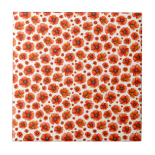 Watercolor Poppies Pattern Tile
