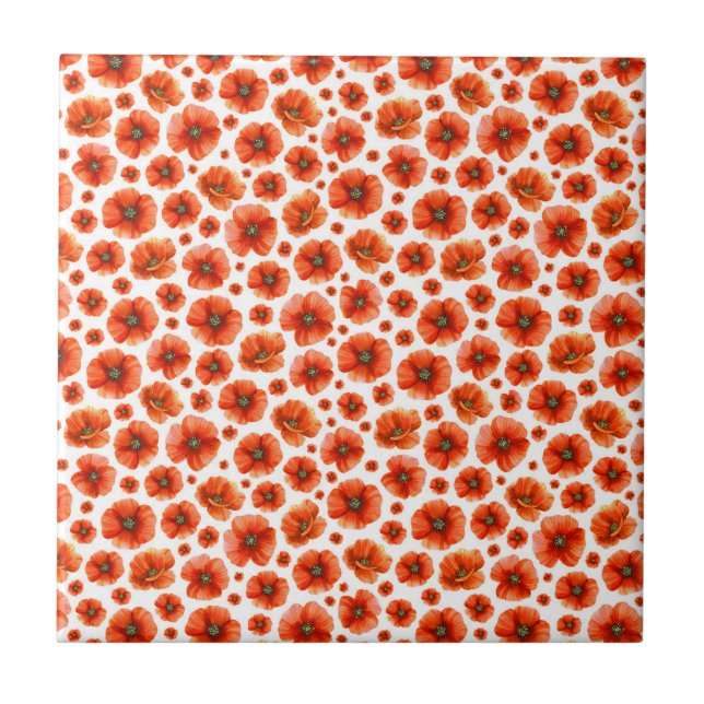 Watercolor Poppies Pattern Tile (Front)