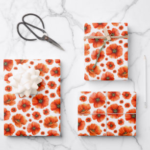 Watercolor Poppies Pattern Wrapping Paper Sheet