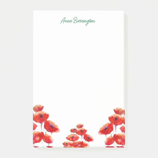 Watercolor Poppies Personalised  Post-it Notes (Front)