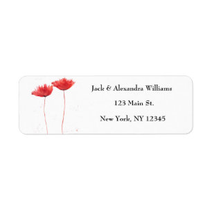 Watercolor Poppies Red Chic Floral Return Address 