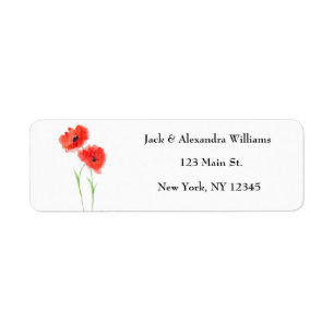 Watercolor Poppies Red Chic Floral Return Address 
