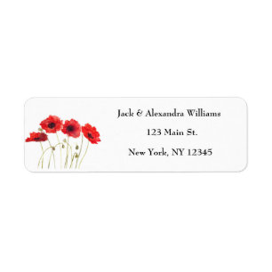 Watercolor Poppies Red Chic Floral Return Address 