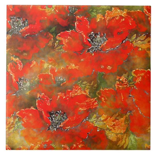 Watercolor Poppies Reddish-Orange Tile (Front)