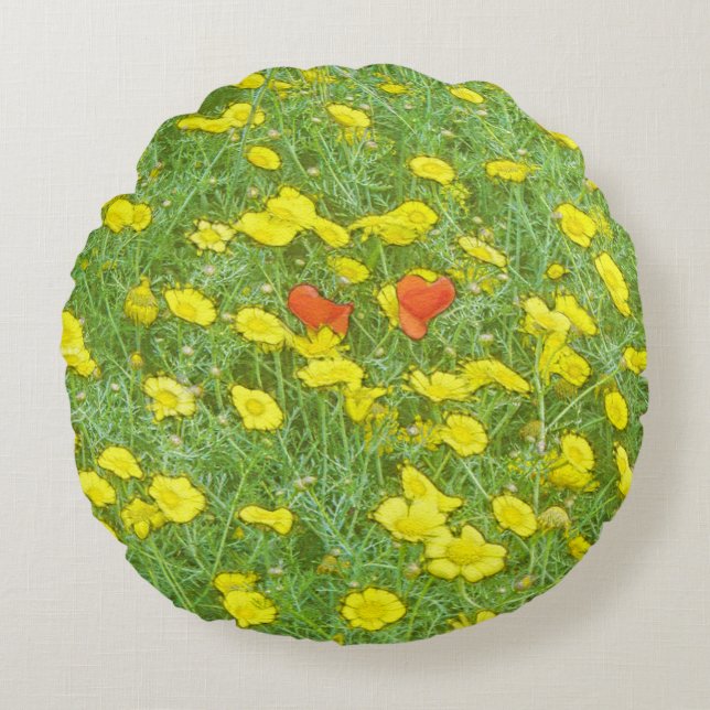Watercolor poppies round cushion (Front)