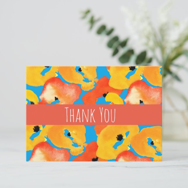 Watercolor poppies thank you card (Standing Front)