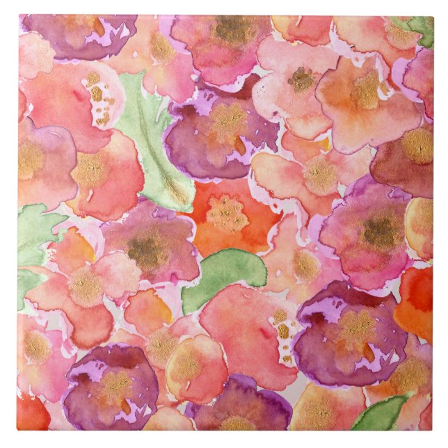 Watercolor Poppies Tile (Front)