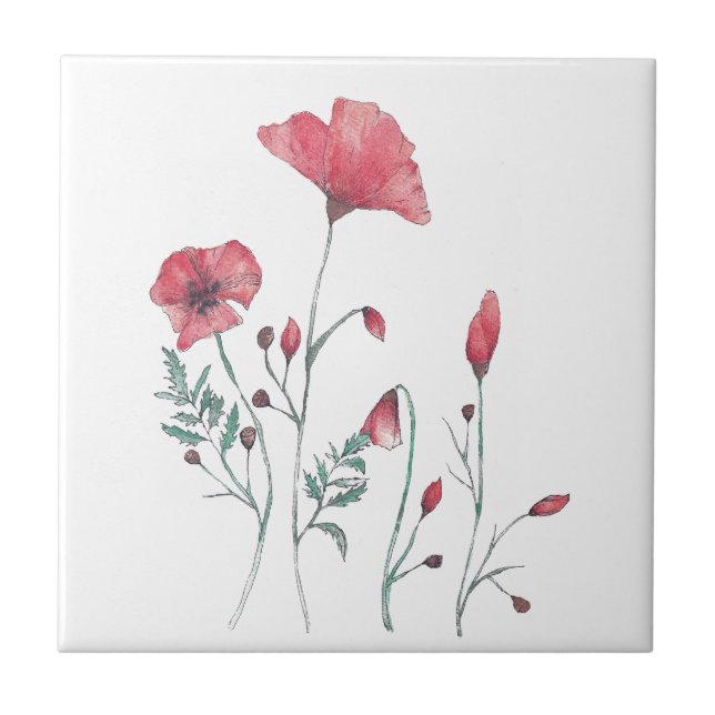 Watercolor Poppies Tile (Front)