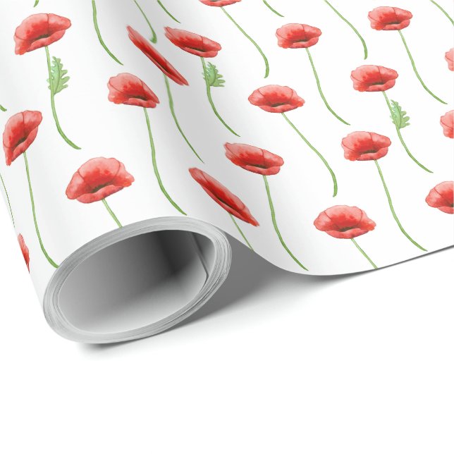 Watercolor Poppies Wrapping Paper (Roll Corner)