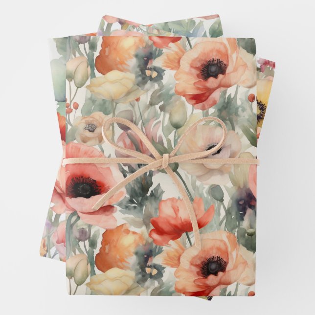 WATERCOLOR POPPIES  WRAPPING PAPER SHEET (In situ)