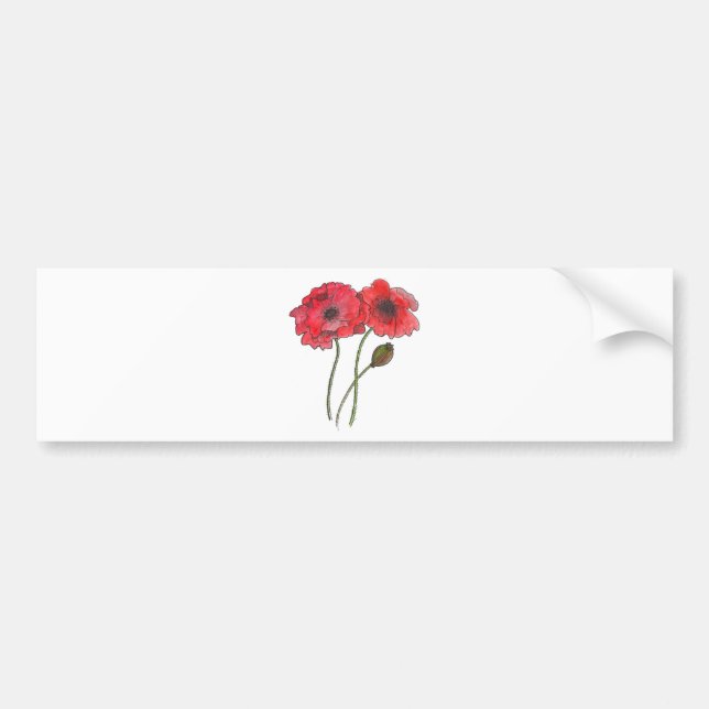 Watercolor Poppy Bumper Sticker (Front)