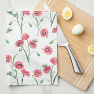 Watercolor Poppy Field Kitchen Hand Towel