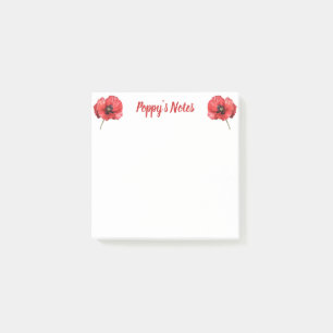 Watercolor Poppy Floral Name Post-it Notes