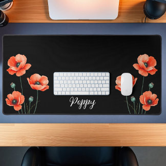 Watercolor Poppy Flower Art Name Floral Desk Mat