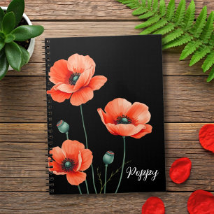 Watercolor Poppy Flower Art Name Floral Notebook