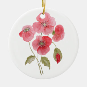 Watercolor poppy flower ceramic tree decoration