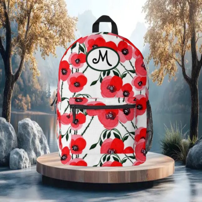 Watercolor poppy flowers botanical printed backpack (Creator Uploaded)