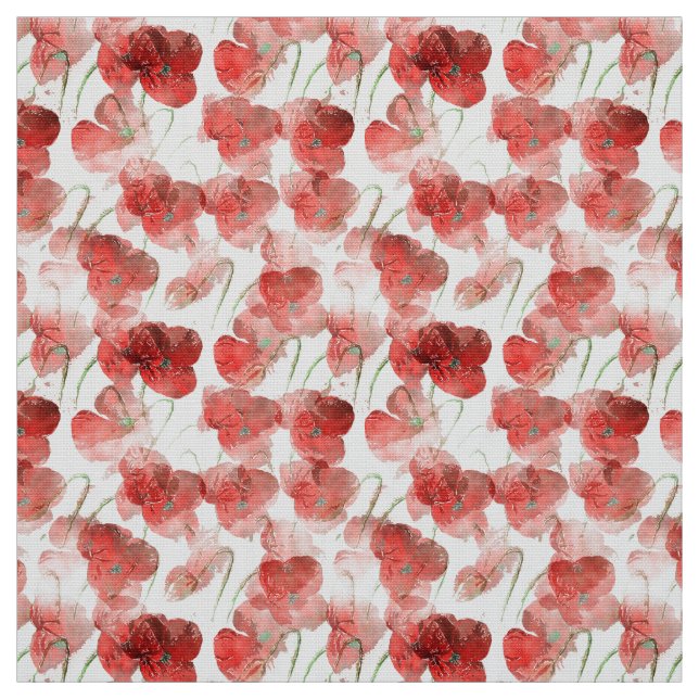 Watercolor Poppy Flowers Pattern Fabric (Swatch)