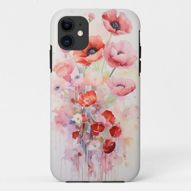 Watercolor Poppy Flowers - Roses Pink Case (Back)