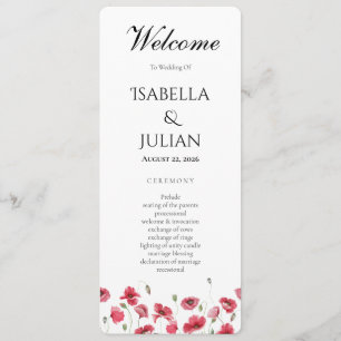 Watercolor Poppy & Lavender Floral Wedding Program Programme