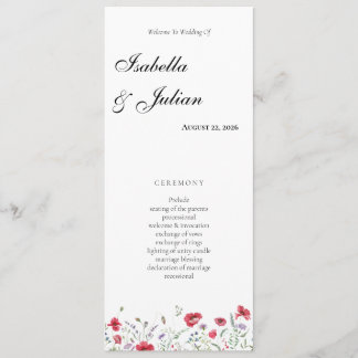Watercolor Poppy & Lavender Floral Wedding Programme