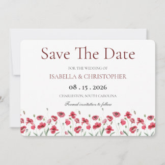 Watercolor Poppy & Lavender Floral Wedding Save Th The Date