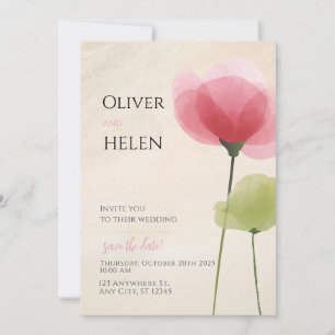 Watercolor Poppy Modern Minimalist Wedding Invitat Invitation