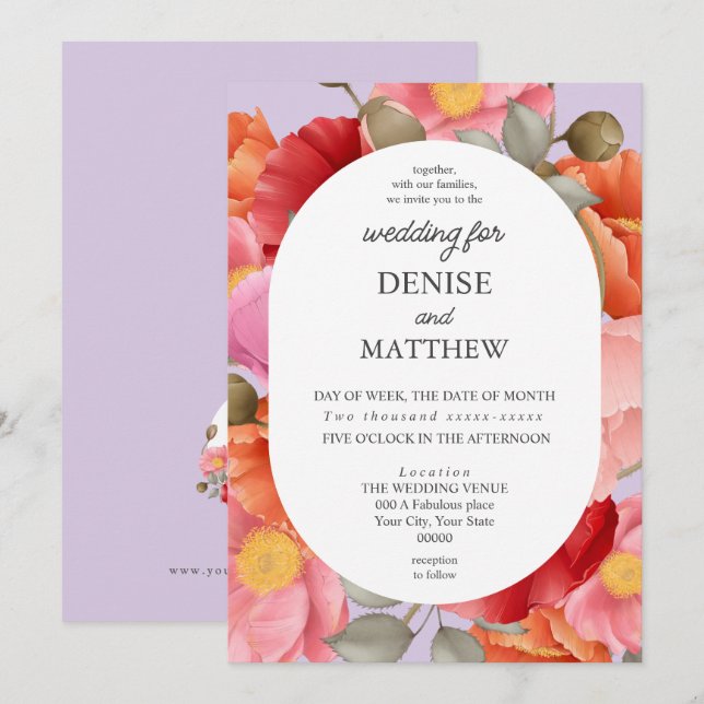 Watercolor Poppy on Baby Lavender Invitation (Front/Back)