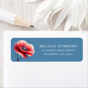 Watercolor Poppy on Blue Return Address Label