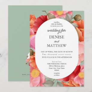 Watercolor Poppy on Cameo Green Invitation