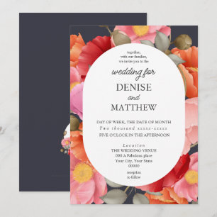 Watercolor Poppy on solar Night Grey Invitation