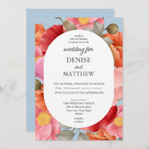 Watercolor Poppy on Spun Sugar Blue Invitation