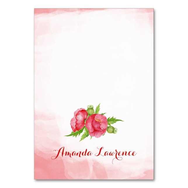 Watercolor Poppy Personalised Place Cards (Front)