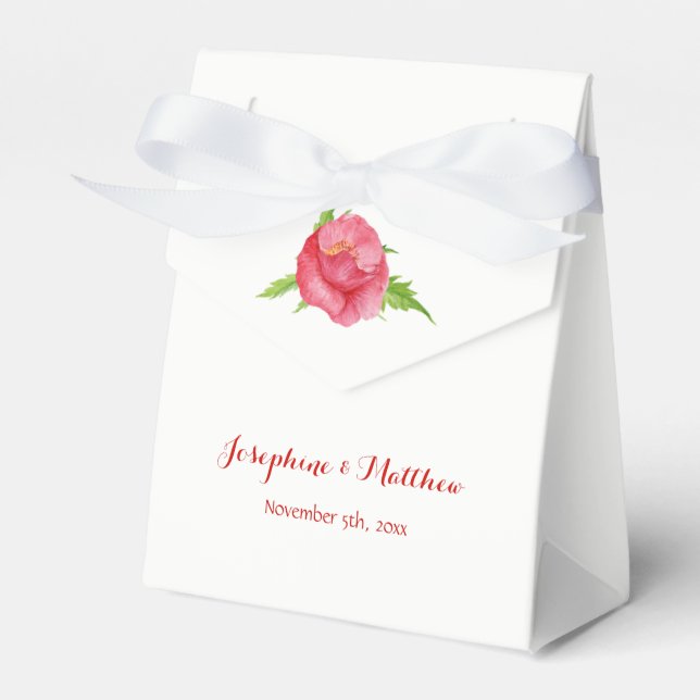 Watercolor Poppy Red Floral Wedding Favour Boxes (Front Side)