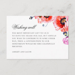 Watercolor poppy. Red floral wedding wishing well Enclosure Card