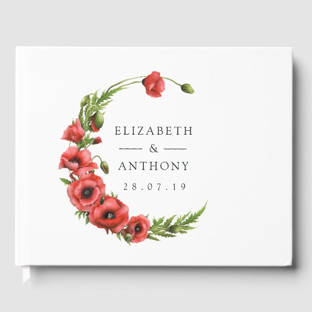 Watercolor Poppy Rustic Country Wedding Guest Book (Front)