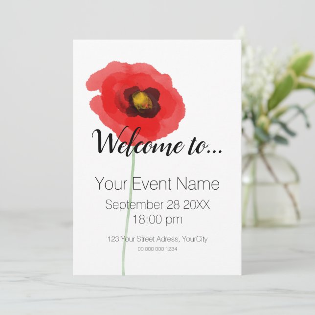 WATERCOLOR POPPY Simple Invitation (Standing Front)