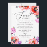 Watercolor poppy Sweet 16. Elegant 16th birthday Invitation<br><div class="desc">Watercolor poppy Sweet 16 birthday invitation.</div>