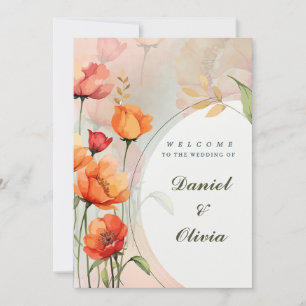 Watercolor Poppy Wedding Invitation Olive Green,