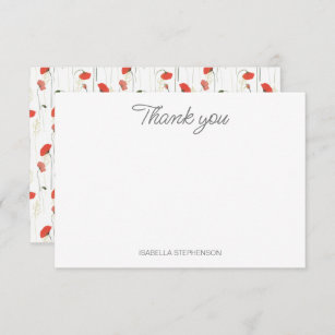 Watercolor Poppy Wildflowers Custom Bridal Shower  Thank You Card