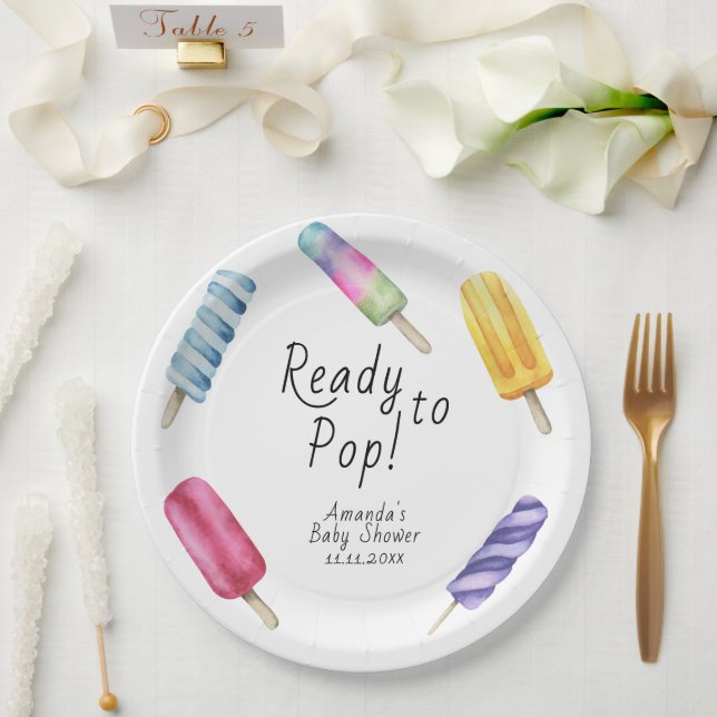 Watercolor Popsicle Baby shower Paper Plate (Wedding)
