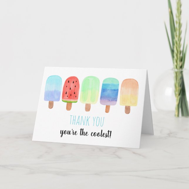Watercolor Popsicle Blue Boy Birthday Thank You Card (Front)