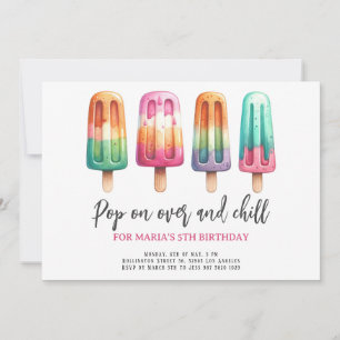 Watercolor Popsicle Ice Cream Kids Birthday Party Invitation