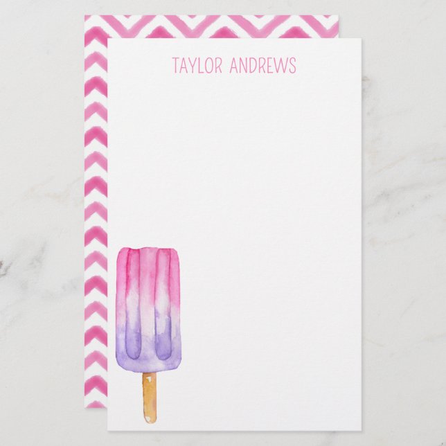 Watercolor Popsicle Personalised Stationery (Front/Back)