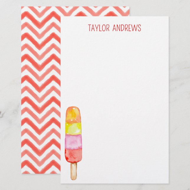 Watercolor Popsicle Personalised Stationery (Front/Back)